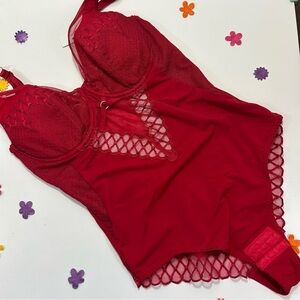 Prima Donna Red Lace-Trim Bodysuit 34D NWOT